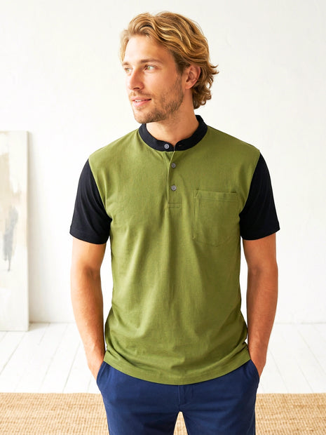 Green & Black Henley T-Shirt