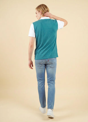 Colorblock Turquoise Blue Henley T-Shirt