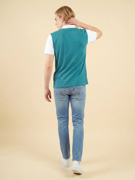 Colorblock Turquoise Blue Henley T-Shirt