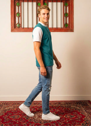 Colorblock Turquoise Blue Henley T-Shirt