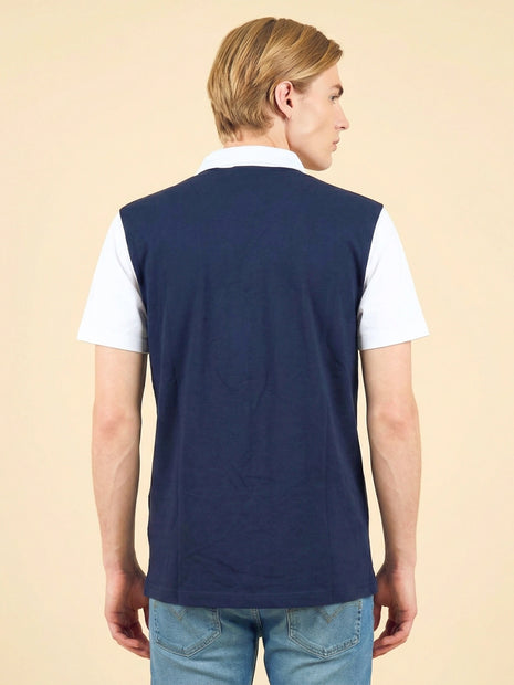 Colorblock Navy Blue Henley T-Shirt