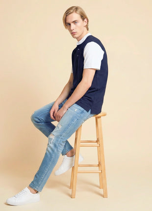 Colorblock Navy Blue Henley T-Shirt