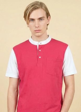 Colorblock Ruby Red Henley T-Shirt