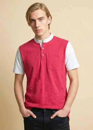 Colorblock Ruby Red Henley T-Shirt