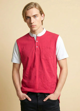 Colorblock Ruby Red Henley T-Shirt