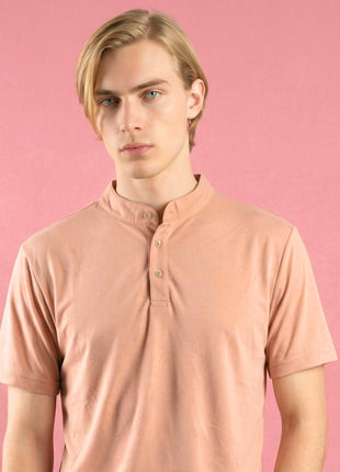 Soft Rose Peach Henley T-Shirt