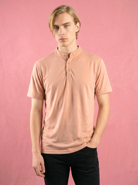 Soft Rose Peach Henley T-Shirt