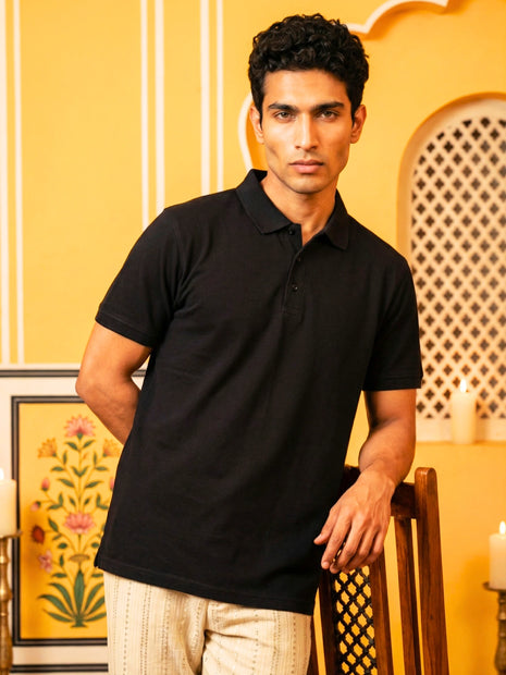 Classic Solid Black Polo T-Shirt