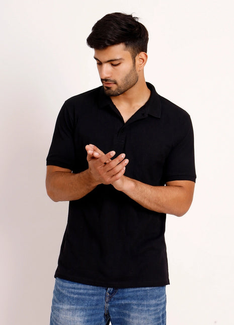 Classic Solid Black Polo T-Shirt