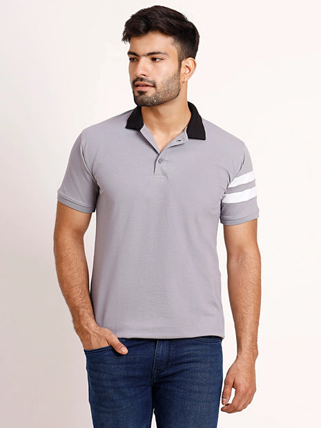 Classic Grey Polo – Contrast Collar