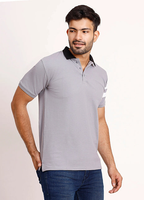 Classic Grey Polo – Contrast Collar