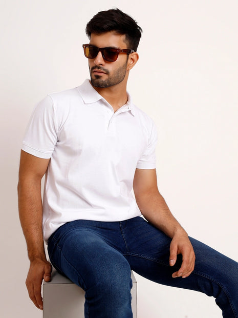 Classic White Plain Polo T-Shirt