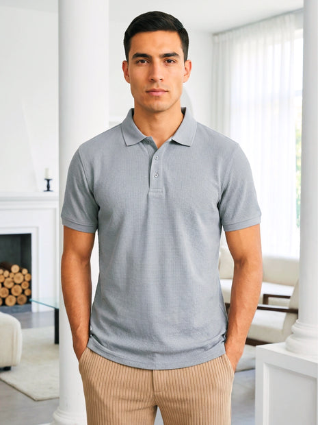 Light Gray Waffle Knit Polo