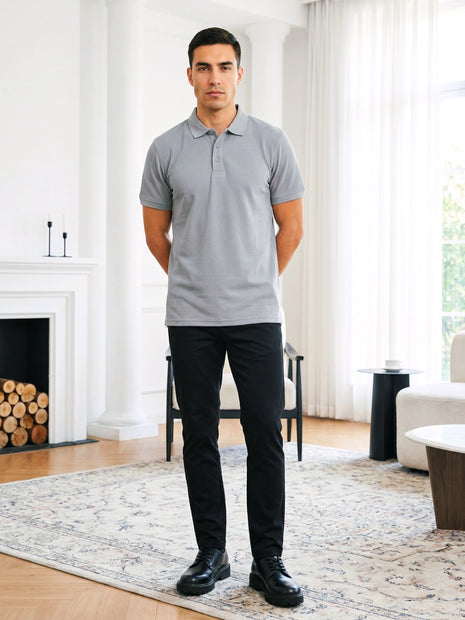 Light Gray Waffle Knit Polo