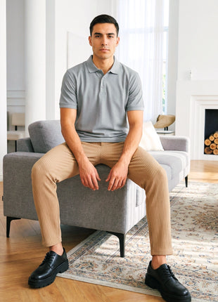 Light Gray Waffle Knit Polo