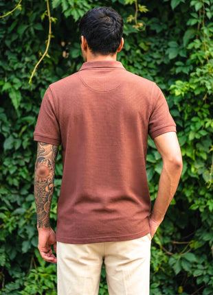 Classic Reddish Brown Waffle Polo Shirt