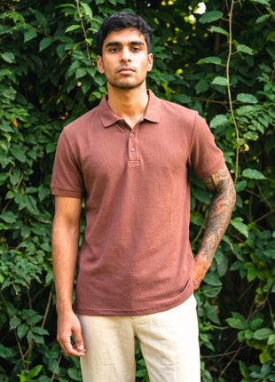 Classic Reddish Brown Waffle Polo Shirt