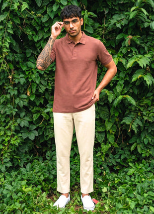 Classic Reddish Brown Waffle Polo Shirt