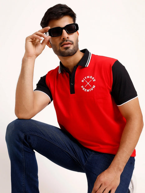 Premium Red & Black Polo T-Shirt
