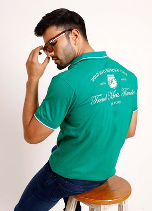 Teal Green Printed Polo T-Shirt