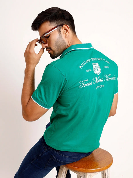 Teal Green Printed Polo T-Shirt