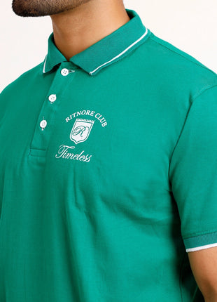 Teal Green Printed Polo T-Shirt