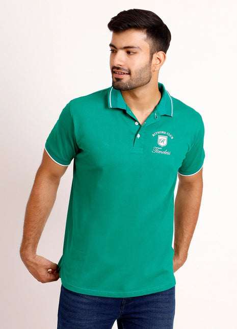 Teal Green Printed Polo T-Shirt