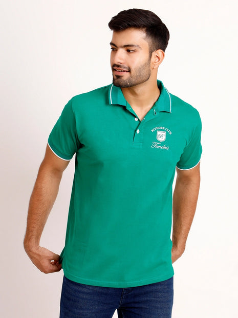 Teal Green Printed Polo T-Shirt