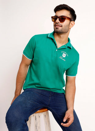 Teal Green Printed Polo T-Shirt