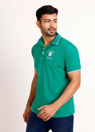 Teal Green Printed Polo T-Shirt