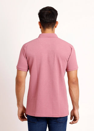 Classic Rose Pink Textured Polo T-Shirt