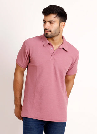 Classic Rose Pink Textured Polo T-Shirt