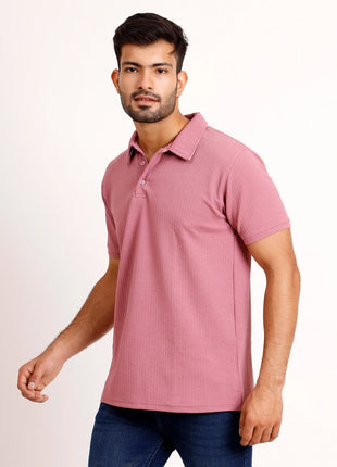 Classic Rose Pink Textured Polo T-Shirt