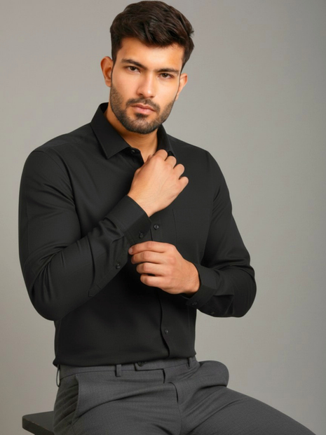 Black Full Sleeve Regular Fit Formal Shirt