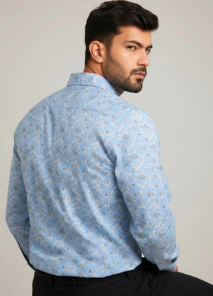 Light Blue Leaf Print Shirt