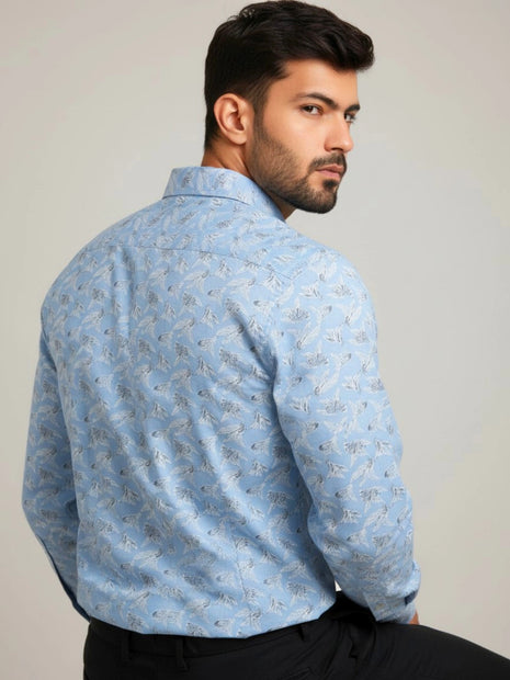 Light Blue Leaf Print Shirt
