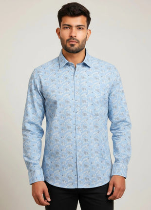 Light Blue Leaf Print Shirt
