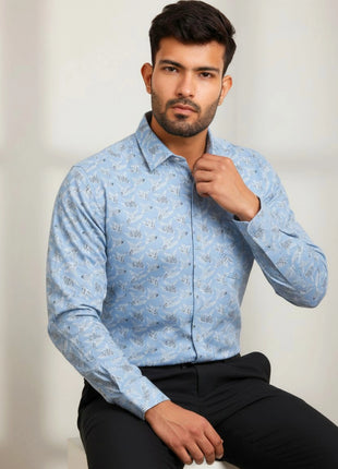 Light Blue Leaf Print Shirt