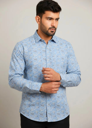 Light Blue Leaf Print Shirt