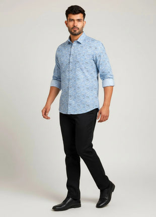 Light Blue Leaf Print Shirt