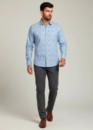 Light Blue Leaf Print Shirt