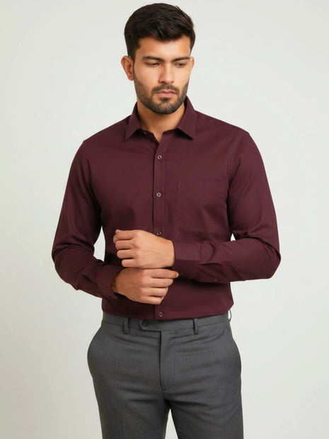 Maroon Regular Fit Formal Shirt