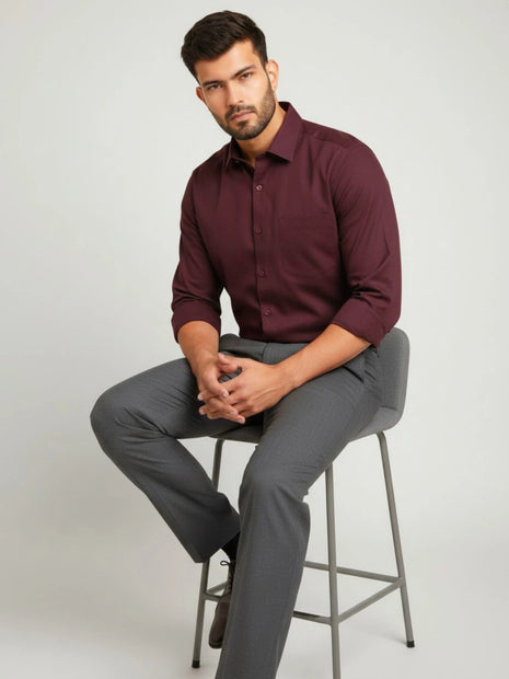 Maroon Regular Fit Formal Shirt