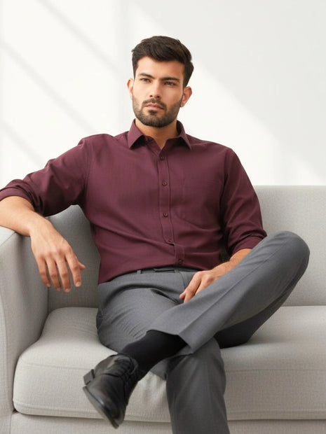 Maroon Regular Fit Formal Shirt
