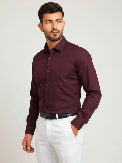 Maroon Regular Fit Formal Shirt