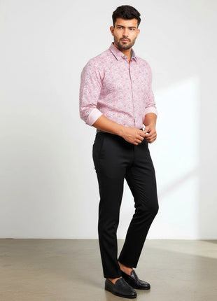 Pink Leaf Print Regular Fit Cotton Shirt