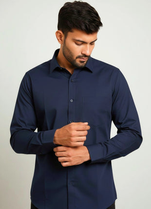 Navy Blue Cotton Rich Regular Fit Shirt