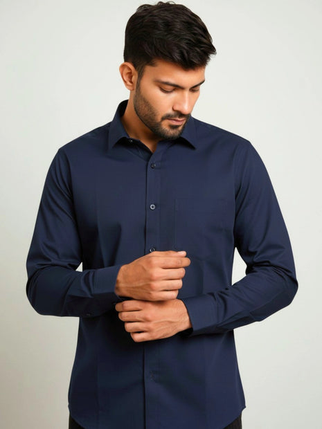 Navy Blue Cotton Rich Regular Fit Shirt
