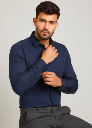 Navy Blue Cotton Rich Regular Fit Shirt