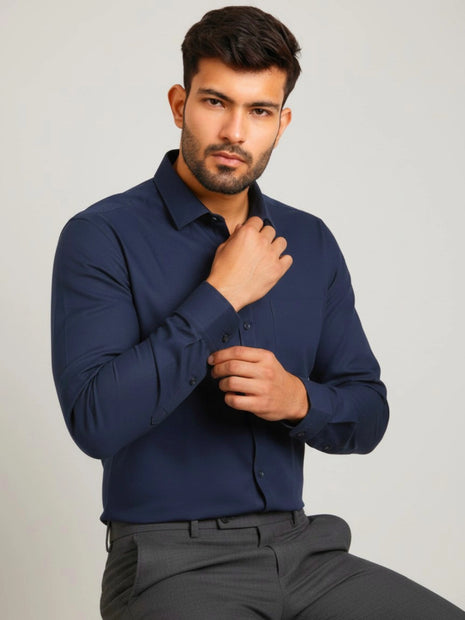 Navy Blue Cotton Rich Regular Fit Shirt